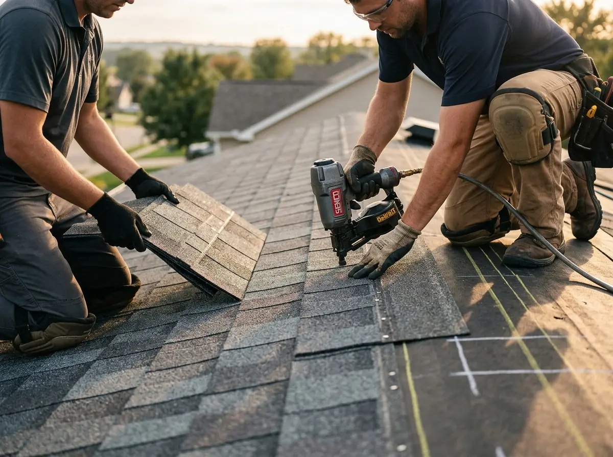 Professional roofer working on a residential roof in Gillette